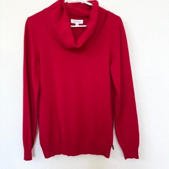 Calvin Klein Cowl Neck Sweater Red Medium Pullover Soft Knit Fall Winter - Picture 1 of 5